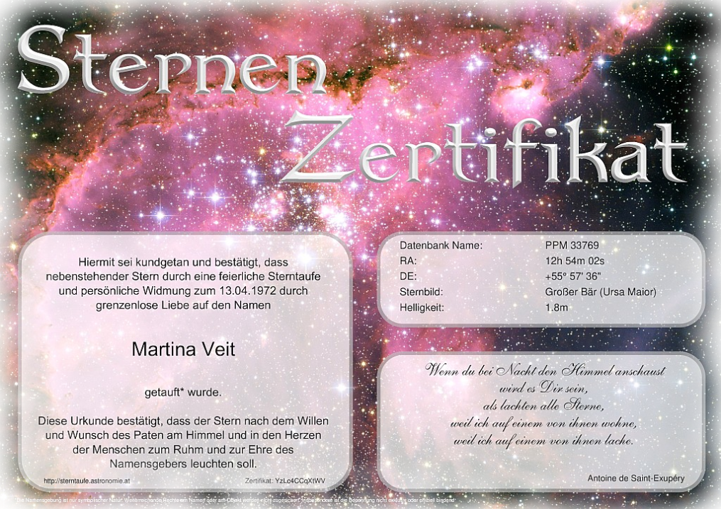 Martina Veit PPM 33769 Sternen Taufe Zertifikat YzLc4CCqXtWV