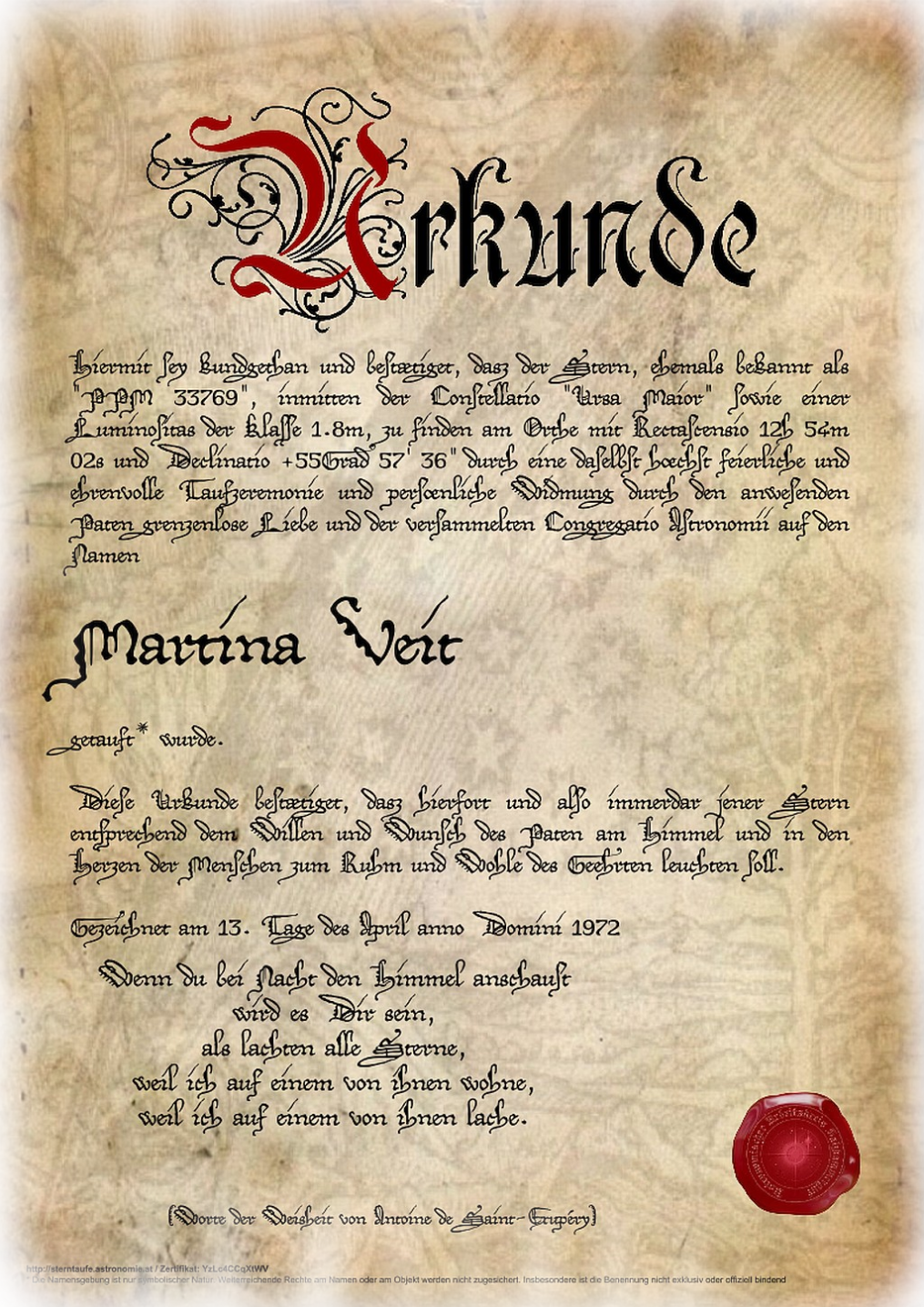 Star Baptism Martina Veit PPM 33769 Certification YzLc4CCqXtWV